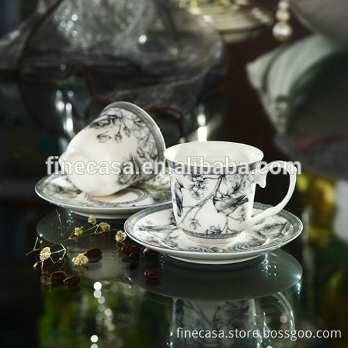 100CC Elegant Fine New Bone China Plain White Coffee Cups and Saucers of Nocturne